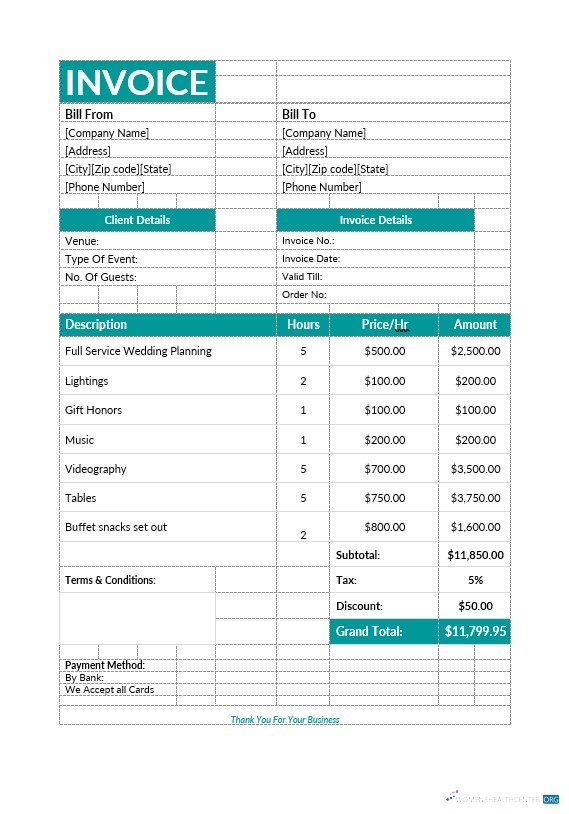 Download Event planning invoice Photoshop template